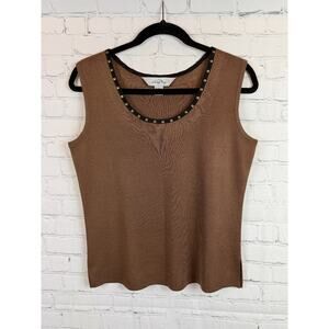 MING WANG brown toffee rivets sleeveless knit tank top pullover PM